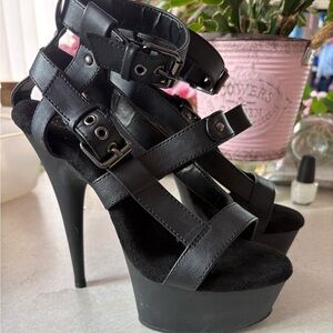 Pleaser Black Strappy Platform Stiletto Heels